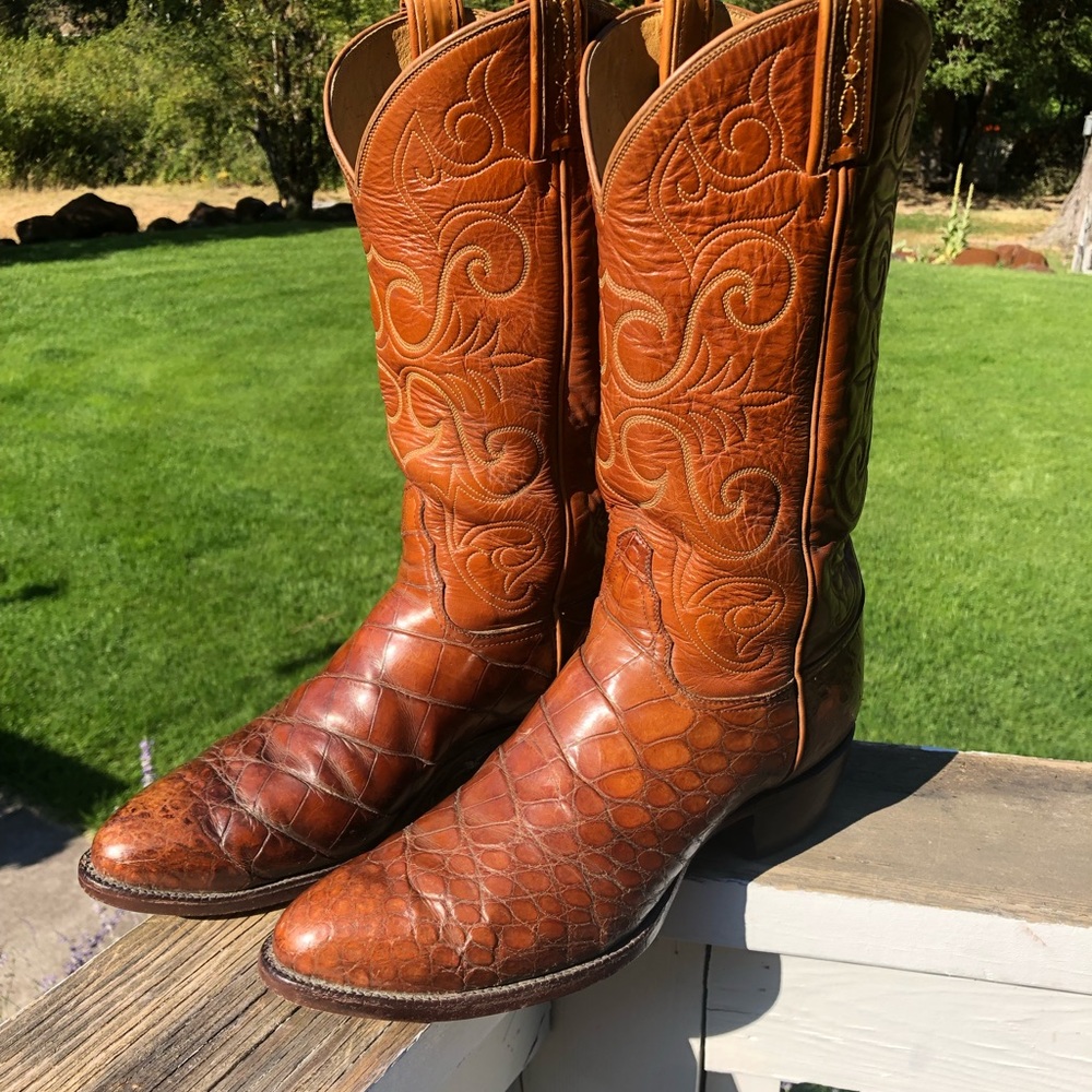 Rare Gold Label Tony Lama American Alligator 9.5D Bias Cut